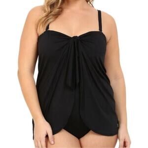 LAUREN RALPH LAUREN PLUS SIZE BLACK BANDEAU FLYAWAY ONE-PIECE SWIMSUIT SIZE 18W